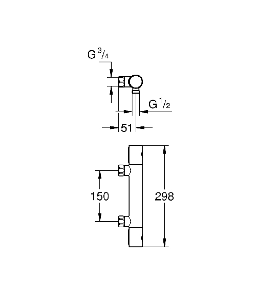 722420404 GROHE - Grohtherm 800 Cosmopolitan termostatarmatur, udløb 12, bredde 298mm, krom cm GodrumsVVS.dk GROHE - Grohtherm 800 Cosmopolitan termostatarmatur, udløb 1/2", bredde 298mm, krom