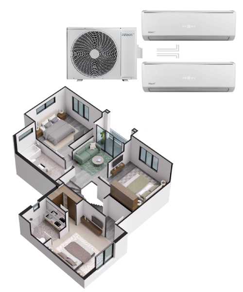 Altech multisplit Vega 9K + Vega 18K Multisplit varmepumpe luft til luft, indb. Wi-Fi, 2,58-5,92kW, sæt