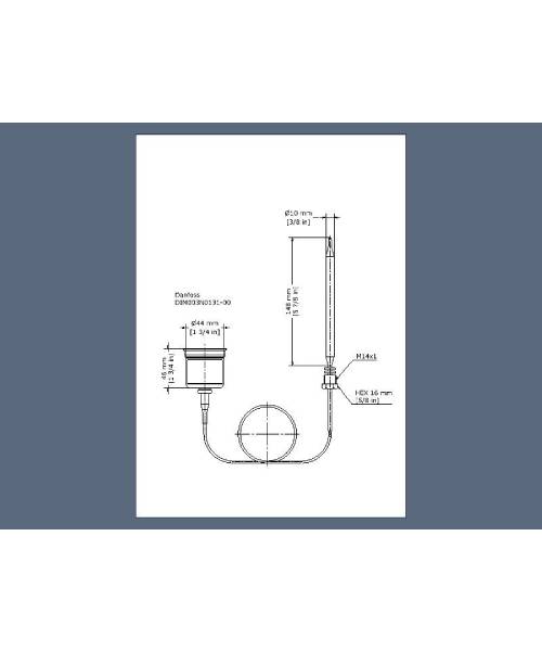 Danfoss - AVTB serviceelement, 30-100°C, føler 9,5 x 150mm, 2,3 m, 003N0131