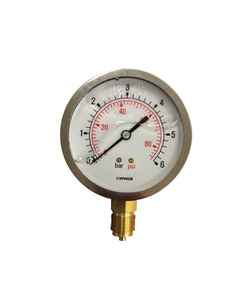Erik Færgemann Manometer Ø100 mm, 12 (ned), glycerinfyldt, 0-6 bar Erik Færgemann - manometer Ø 100 mm, 1/2" (ned), 0-10 bar, glycerinfyldt