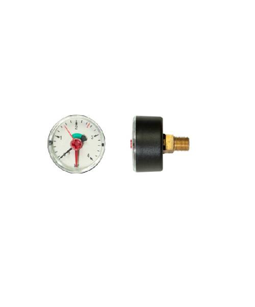 Erik Færgemann manometer Ø50mm, 14'' (bag). 0-4 bar og med stilleviser Erik Færgemann - manometer Ø50mm, 1/4'' (bag), 0-4 bar, luftfyldt