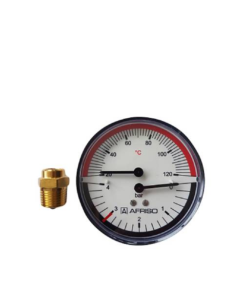 Erik Færgemann termo-manometer Ø80mm, 12'' (bag). 0-4 bar. 20-120 C Erik Færgemann - termo-manometer Ø80mm, 1/2'' (bag), 0-4 bar, 20-120 °C