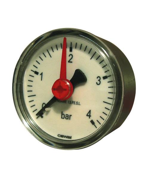 Manometer luftfyldt studs bagud Erik Færgemann - manometer Ø50mm, 1/4'' (bag), 0-4 bar, luftfyldt