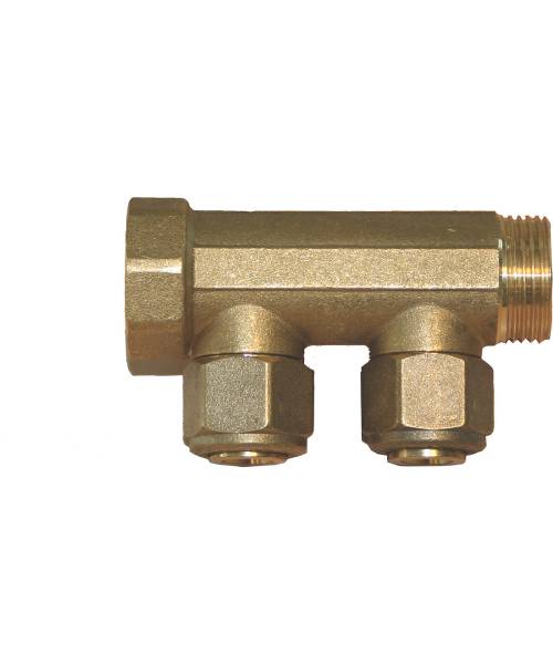 Altech 34 fordelerrør med 2x12 studse, 15 mm. Altech - 3/4" fordelerrør med 2x1/2" studse, 15 mm