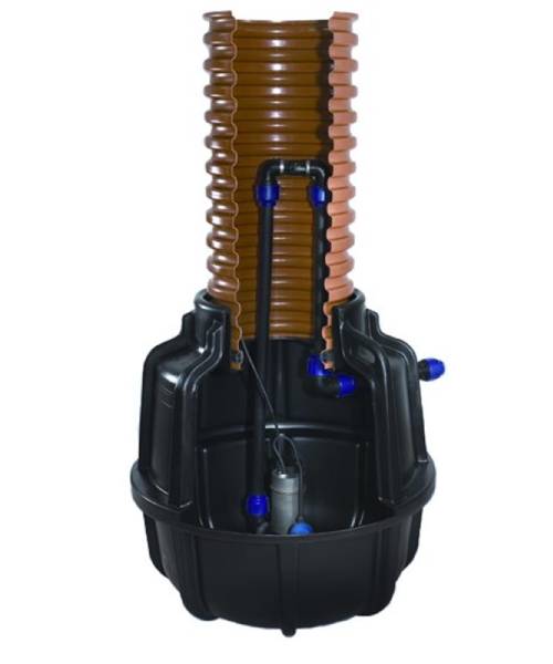 Wavin pumpebrønd komplet med pumpe Wavin - pumpebrønd 425mm 450 ltr., f/tryknedsivning med Grundfos 12.40.06.A1 pumpe