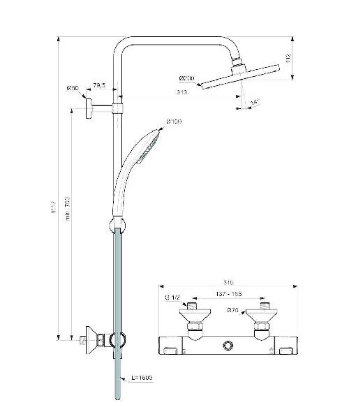 Ideal Standard - Idealrain CT25 brusesæt, håndbruser ø100mm, forkromet