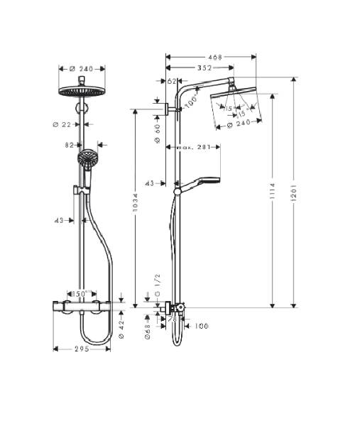 hansgrohe Crometta S 240 showerpipe. Krom cm Hansgrohe - Crometta S 240 showerpipe, 1jet med termostat, krom