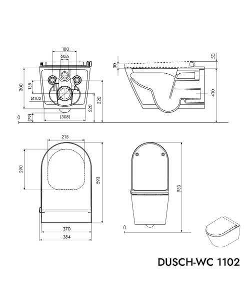 BERNSTEIN - douchetoilet Basic 1102 med sanitetsmodul 805, sort, sæt