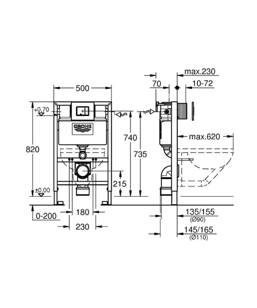Grohe - Rapid SL indbygningscisterne 3in1, 82cm, inkl. Skate Cosmopolitan betjeningsplade