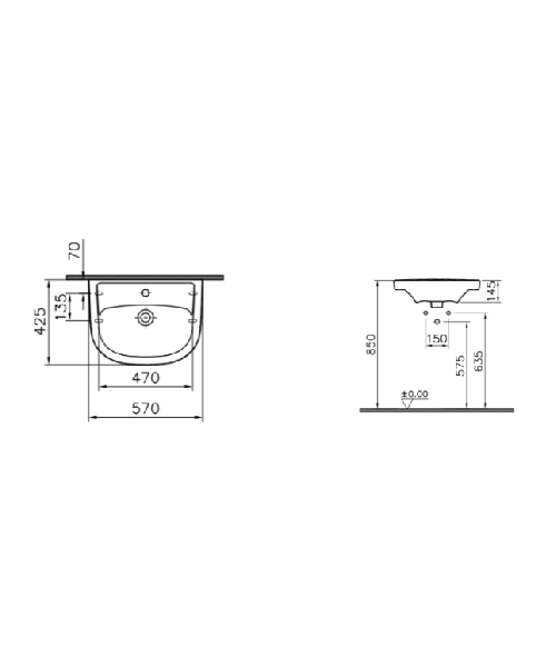 Alterna Vitra håndvask 570x425mm Hvid porcelæn Alterna Vitra håndvask 570x425mm, hvid
