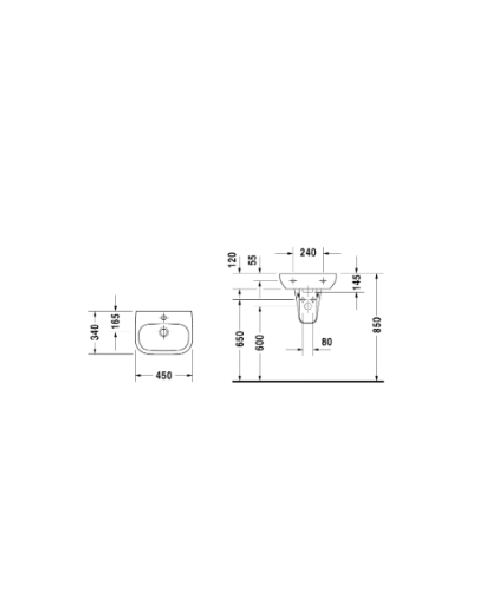 Duravit D-code håndvask 450x340 Duravit D-code håndvask 450x340 mm